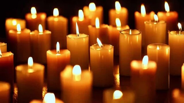 enchanting seamless looping 4k video animation of burning candles with soft lighting