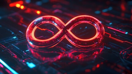 Glowing Red Infinity Symbol On Futuristic Circuitry
