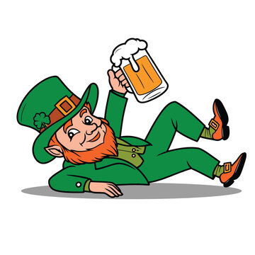 Drunk Leprechaun Holding Beer Mug Cartoon Illustration
