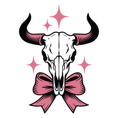 Cow Skull with Horns and Pink Bow
