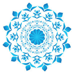 ornamental round ornament with a blue mandala design