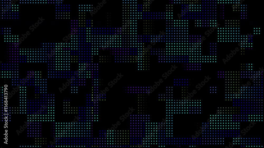 Poster Abstract motion of white dots halftone geometrically pattern at flat black background. 3d render loop animation