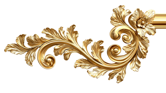 Golden Ornate Floral Design Luxury Baroque Ornament 3D Render