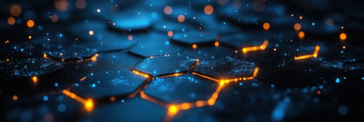 Futuristic Digital Hexagons with Glowing Blue Light and Abstract Technology Interface