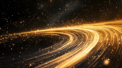 Golden Light Trails Across Dark Space Background