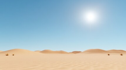 Fototapeta premium A vast desert landscape under a clear blue sky with bright sunlight.