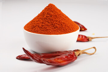 Indian spices, paprika powder or red chilli powder, selective focus