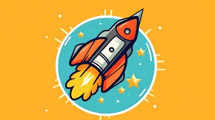 Fototapeta premium A Cartoon Rocket Ship Soaring Through Space