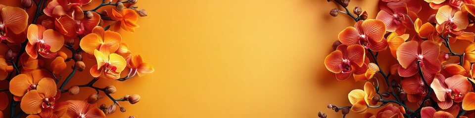 Autumnal Orchid Elegance: A vibrant display of orange orchids against a warm background, creating a serene and sophisticated atmosphere.