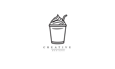 Frappe with whipped cream line icon black logo white background