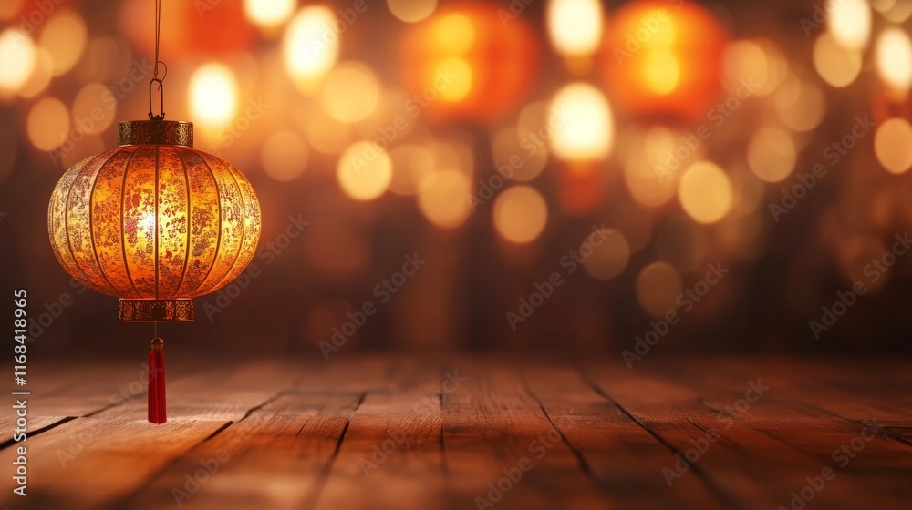Poster a beautifully illuminated lantern hangs against a softly blurred background of glowing lights, creat