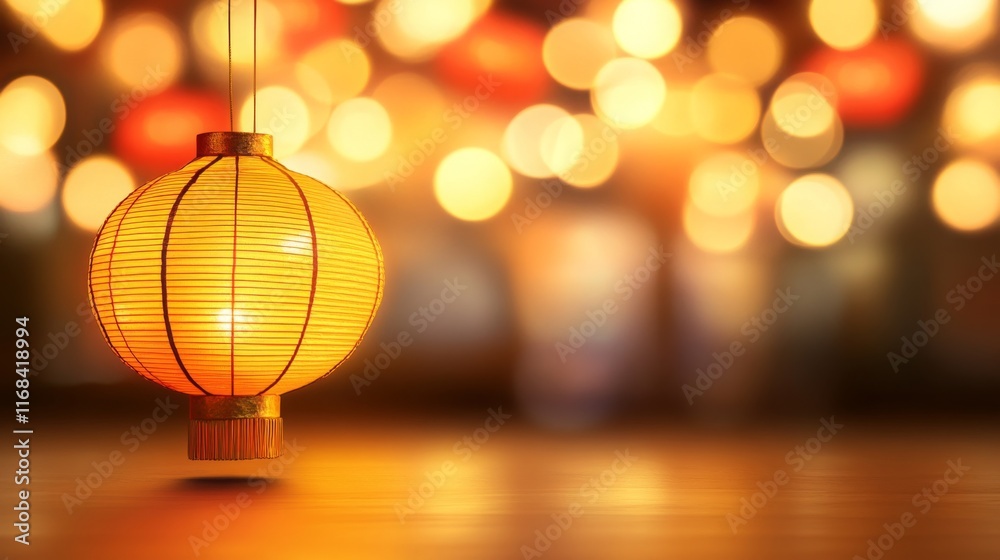 Poster a glowing lantern hangs against a backdrop of soft, blurred lights, creating a warm, inviting atmosp