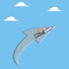 Growing goals and determination to improve and enhance business or career, businesswoman inside the arrow trying to push the arrow upwards