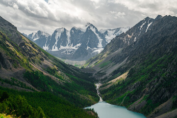 mountain lake Shavlinsky in the Altai mountains in summer