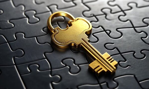 golden key on a jigsaw puzzle 