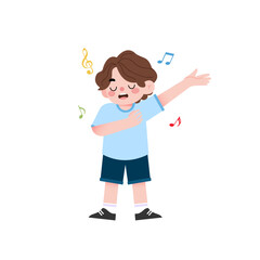 Happy Boy Singing Cartoon Illustration Child Music Joyful Kid Musical Notes