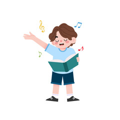 Happy Boy Singing Cartoon Illustration Musical Notes Child Joyful Kids Music Cute Singing Child