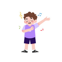Happy Boy Singing Joyful Child Musician Cartoon Illustration Music Notes