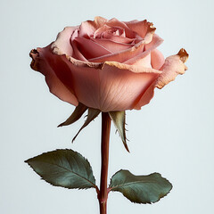 A stunning pink rose for Valentine's Day designs, elegant promotions, or serene decor, showcasing tranquility and grace against a minimalist white backdrop.