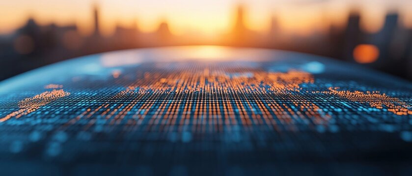 conceptual image of globe with digital data overlay, showcasing global connectivity and technology