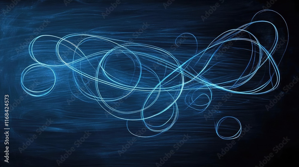 Poster Chalkboard abstract background idea. Abstract blue light trails creating dynamic curves and patterns on a dark background.