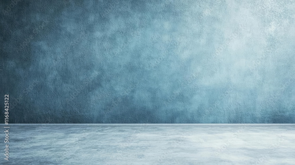 Poster grungy abstract background idea. empty interior space with blue textured walls and concrete floor re