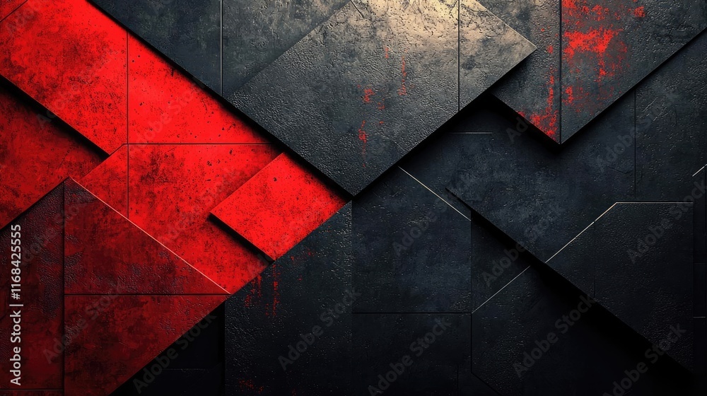 Aufkleber Grungy abstract background idea. Abstract geometric pattern with red and black textured surfaces creating a modern design.