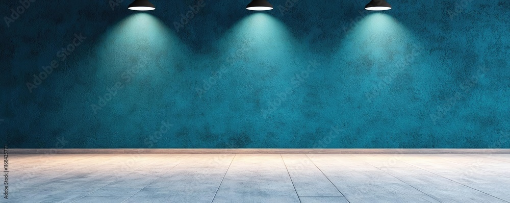 Poster grungy abstract background idea. modern empty room with teal walls and stylish lighting, perfect for
