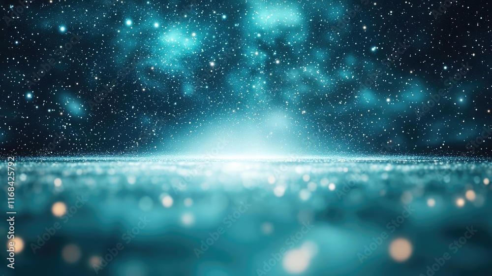Poster galaxy abstract background concept. a mesmerizing view of a starry sky with teal tones illuminating 