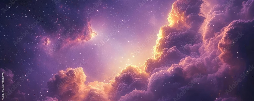 Poster galaxy abstract background concept. a breathtaking view of cosmic clouds illuminated by soft, glowin