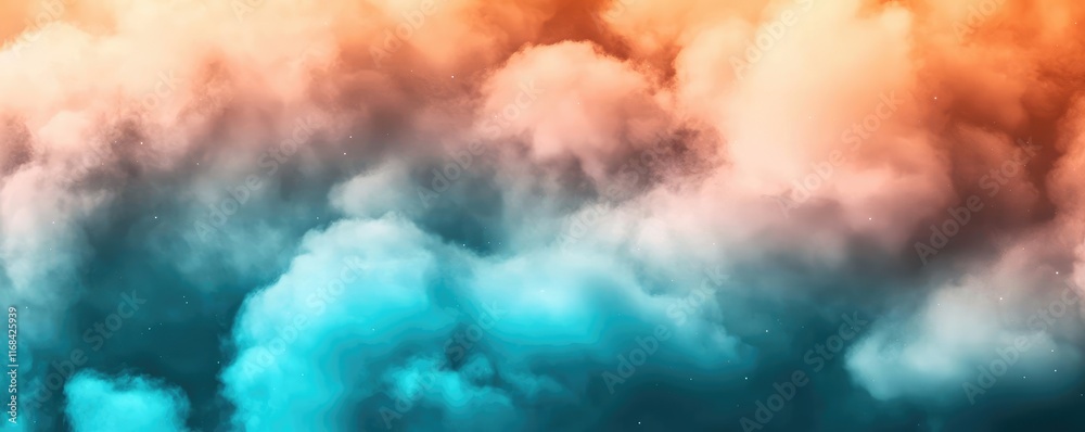 Poster galaxy abstract background concept. vibrant clouds in orange and turquoise hues create a stunning at