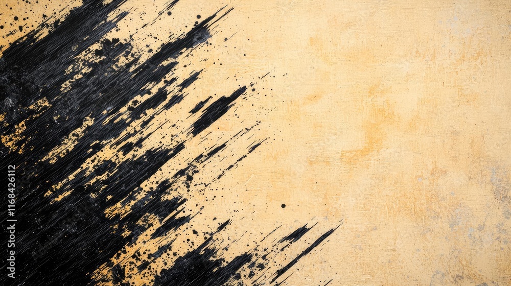 Aufkleber grungy abstract background idea. abstract texture with black paint strokes on a textured beige backg