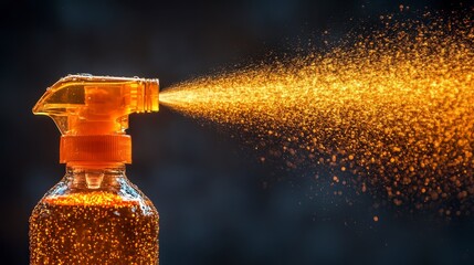 Amber liquid spray bottle with a fine mist.
