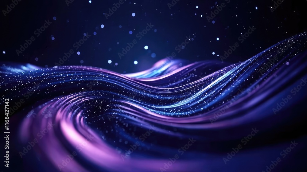 Poster Galaxy abstract background concept. Colorful abstract waves with shimmering particles create a mesmerizing digital landscape.