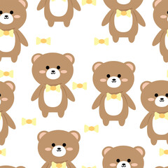 Seamless pattern cartoon cute brown bear. cute wallpaper and animals background for gift wrap paper