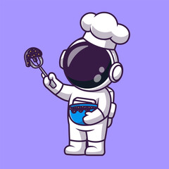 Cute Chef Astronaut Cooking Space Cake Cartoon Vector Icon 
Illustration. Science Food Icon Concept Isolated Premium 
Vector. Flat Cartoon Style 