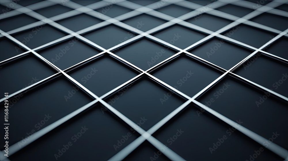 Aufkleber Grid abstract background idea. Close-up view of a grid pattern on a dark surface, featuring metallic lines and depth.