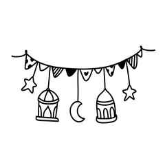 hanging lantern lights bunting flag ramadan islamic moslem stars moon doodle illustration digital sticker png transparent clipart