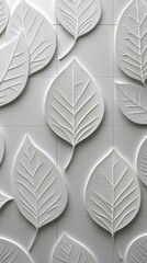 Embossed leaf wall art featuring intricate white patterns, blending modern minimalism and botanical design for home decor.

