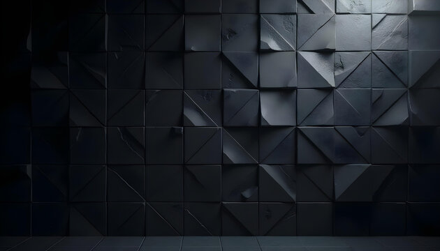 Fondo oscuro y futurista, con bloques triangulares. Textura de pared con un patr&oacute;n de baldosas triangulares en 3D.