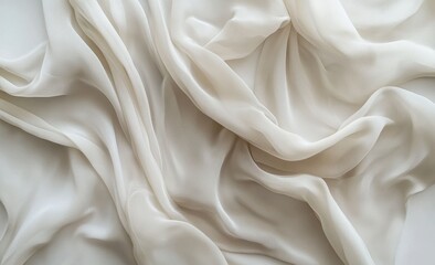 Fototapeta premium Draped ivory fabric with soft folds and wrinkles.