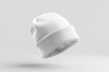 White knitted beanie hat mockup, isolated on white background.