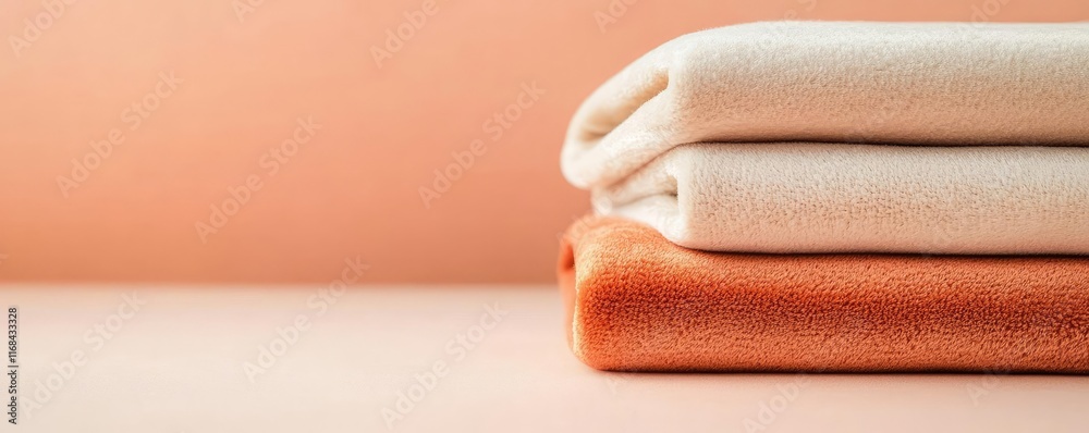 Poster velvet abstract background concept. soft and cozy blankets stacked neatly on a pastel background.