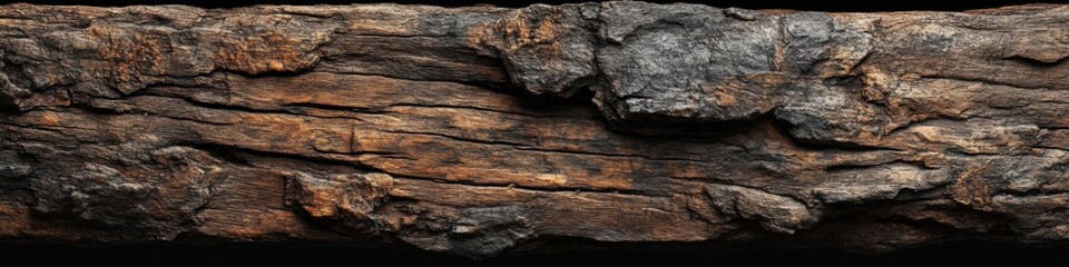Bark close-up showing rugged cracks, ridges, and textured patterns in rich brown and charcoal hues

