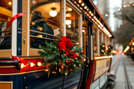 Cable Car Day. A cable car suspended above a vibrant cityscape at sunset, offering breathtaking views of an urban skyline.