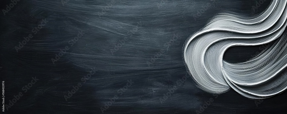 Poster Chalkboard abstract background idea. Abstract blackboard texture with swirling white lines for creative backgrounds.