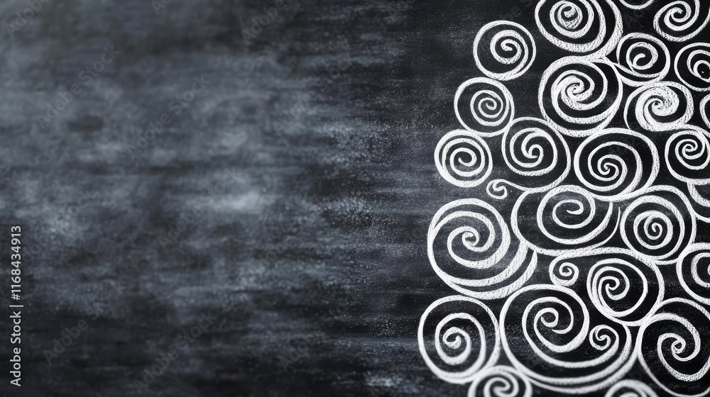Poster Chalkboard abstract background idea. An artistic blackboard background with intricate white swirling patterns.