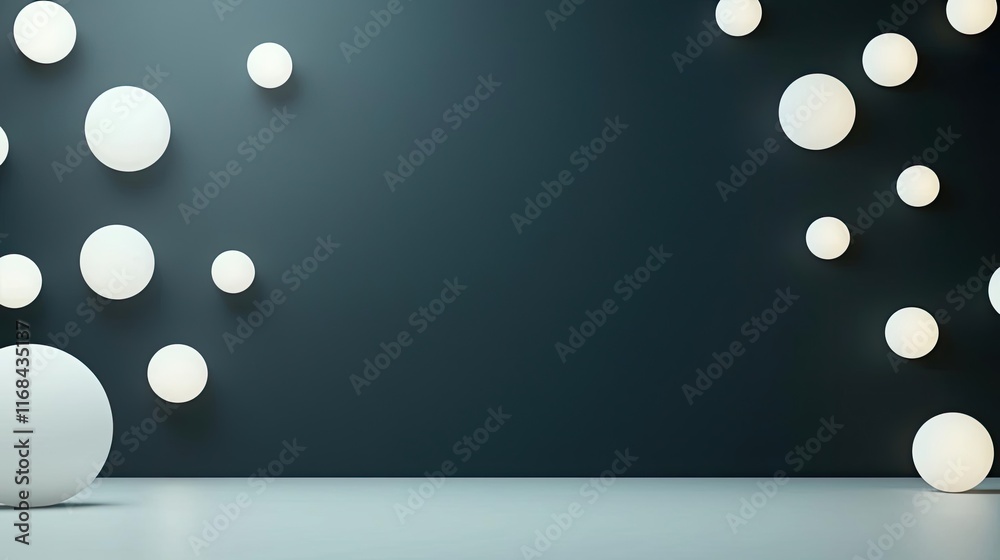 Poster chalkboard abstract background idea. a modern, minimalistic background with white spheres on a dark 