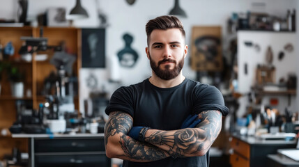 Obraz premium Confident tattoo artist in a creative studio environment