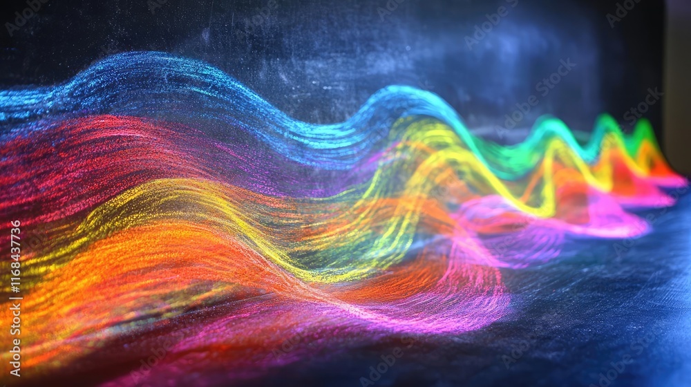 Poster Chalkboard abstract background idea. Vibrant waves of color representing sound frequencies in a mesmerizing display.